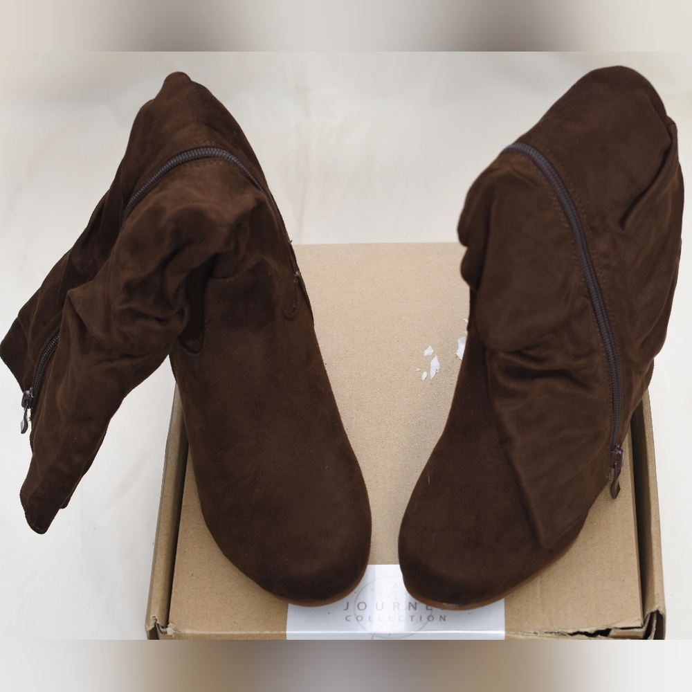 Journee Collection Brown Suede Ankle Heeled Boots